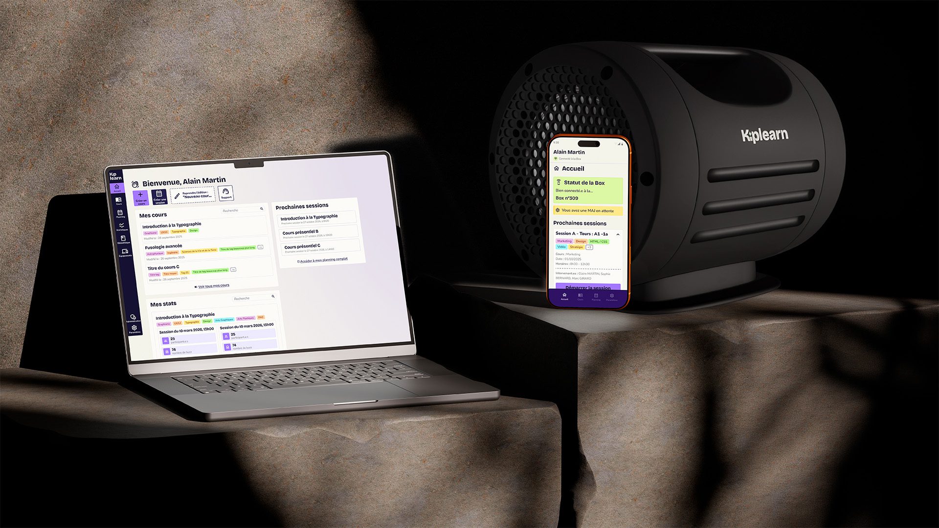 Mock up kiplearn desktop, mobile et la kiplearn box